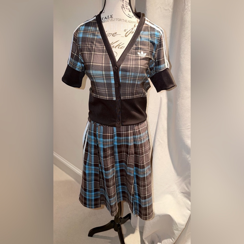 Adidas Black and Blue Plaid Skirt Set
